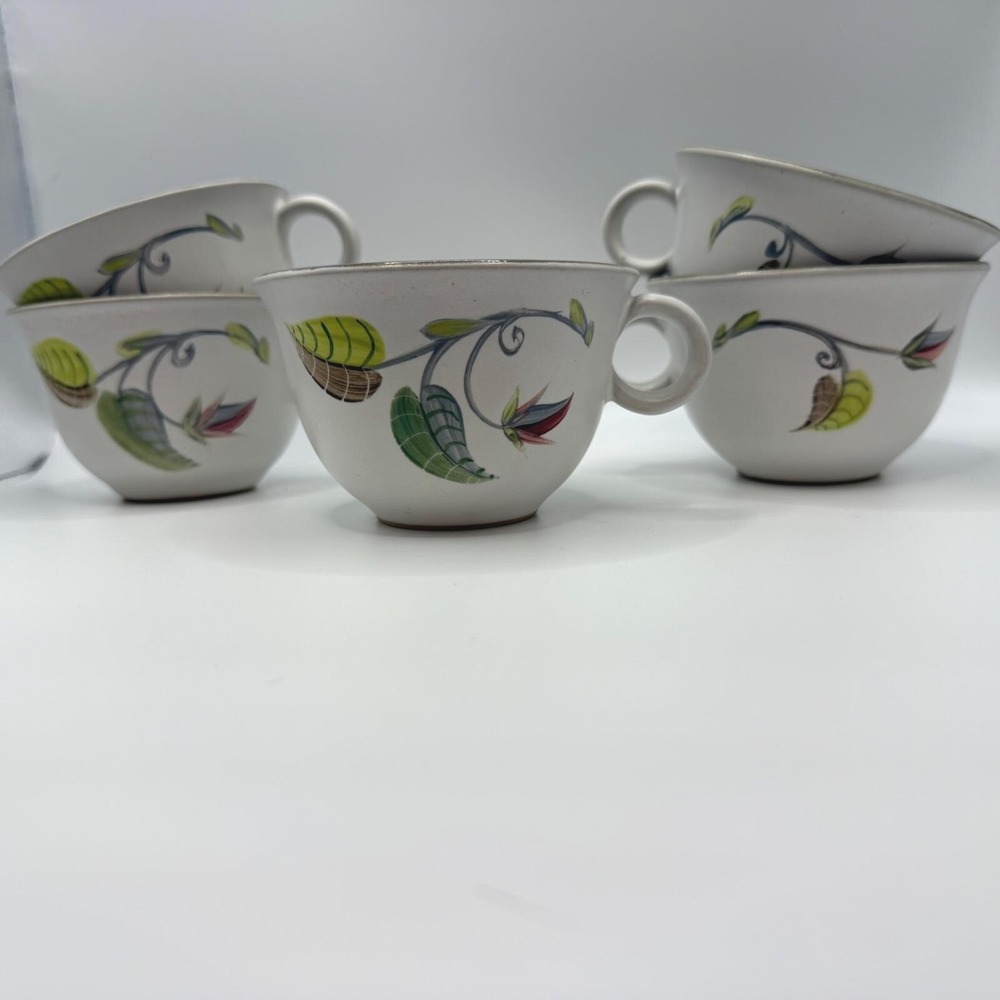 Set of‎ five vintage Denby Langley "Spring" stoneware cups, made in England